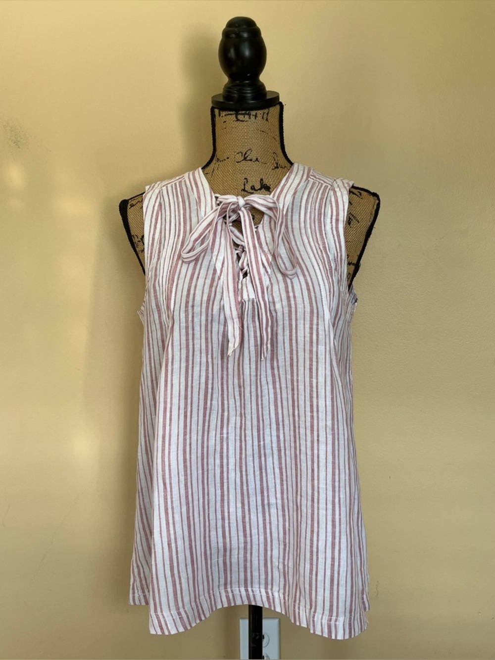 Rachel Zoe Pink and White Striped Linen Sleeveless Top
